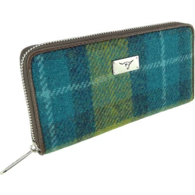 Afbeelding van Dames Portemonnee Staffa Zee Blauw en Groen Harris Tweed muntvak met rits Glen Appin of Scotla