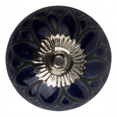 Afbeelding van Good in Style Meubelknop 40mm blauw/zwart bloem