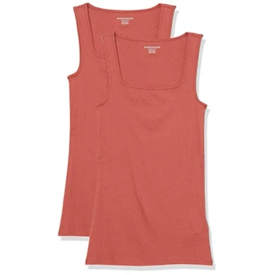 Afbeelding van Amazon Essentials Tanktop voor dames, slimfit, vierkante hals, 2 stuks, baksteenrood, XXL