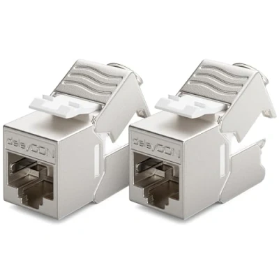 Afbeelding van deleyCON 2x CAT6a MINI Keystone Jackmodule Patchkabel Netwerkkabelconnector 30 mm (3 cm) Lang STP Afscherming RJ45 Bus Netwerkbus Patchpaneel Houderverlenging