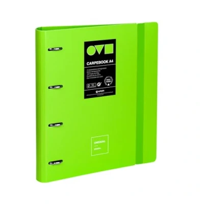 Afbeelding van Grafoplas Ordner met 4 ringen, A4, polyfoam, robuust en ultralicht, ongewenst minimaal groen, inclusief reserveonderdeel, scheidingsbladen omslag, perfect voor het organiseren van schoolspullen
