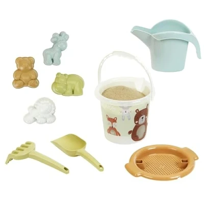 Afbeelding van Klein Toys Little Foot dierenwereld zandset zandemmer, zeef, handschep, handhark, gieter en vormpjes gerecycled plastic multicolor