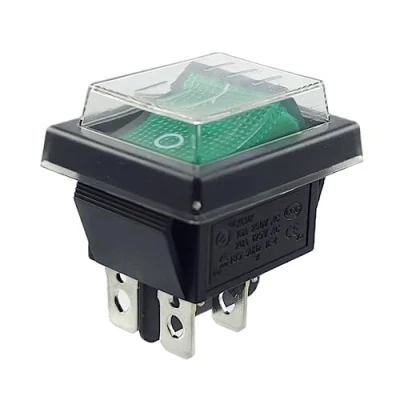 Afbeelding van tuimelschakelaar, groen, aan uit met waterdichte afdekking, apparaatschakelaar DPDT, 4 polig, 250 V, 16 A, verlicht