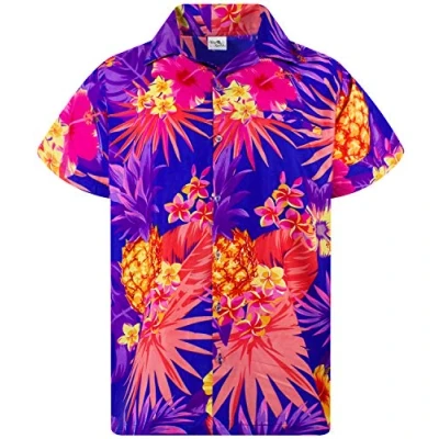 Afbeelding van Funky Hawaiiaans Overhemd, Hawaii Korte Mouw, Pineapple, Donkerblauw, M