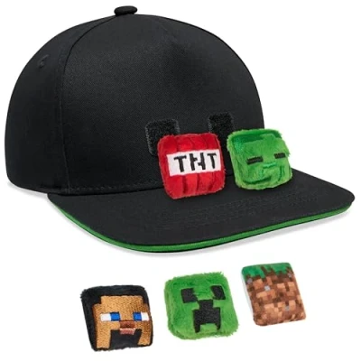 Afbeelding van Minecraft Honkbalpet voor jongens met afneembaar pluche accessoire Gamercadeaus, Zwart, One size