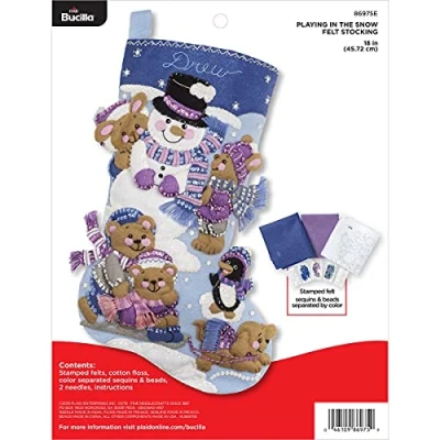Afbeelding van Bucilla Felt Stocking Applique Kit 18&quot; Long Playing In The Snow