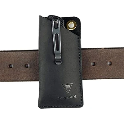 Afbeelding van VIPERAED PJ11 EDC lederen mesfoedraal voor Leatherman Rebar Kick/Crater C33 mes, mini zaklampmes multitool en ander uitrustingsleer, riem (Zwart)