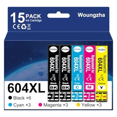 Afbeelding van Woungzha 604XL inktcartridge, compatibel met Epson 604 XL voor Expression Home XP 2200 2205 3200 3205 4200 4205, Workforce WF 2910 2930 2935 2950 (15 verpakkingen)
