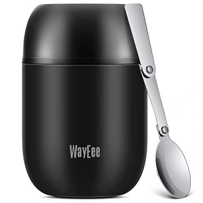 Afbeelding van Thermocontainer voor eten, 450 ml, roestvrij staal, voedselcontainer, babypap, isoleercontainer met lepel, warmhoudbox, thermohouder soep, warm en koud, school, buiten, kantoor