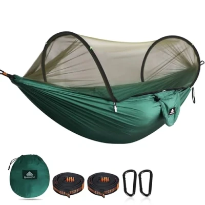 Afbeelding van NATUREFUN Ultralichte Travel Camping Hangmat Pop up Bug Net 300kg Draagvermogen, Ademend, Sneldrogend Parachute Nylon 2 Premium Karabijnhaken, Boomstroppen Inbegrepen Outdoor Backpacken