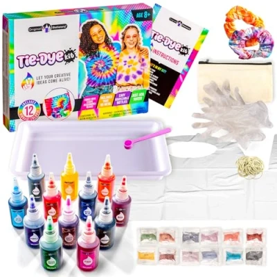 Afbeelding van Original Stationery Color Crazy Tie Dye Kit, alles in één batikset voor kleurrijke batik knutselwerken meisjes van 10 12, leuke knutselcadeauset verjaardagen en kinderen