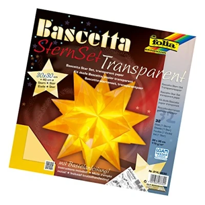 Afbeelding van folia 814/3030 knutselset Bascetta ster, transparant geel, 30 x cm, 32 vellen, kant en klare grootte van de papieren ster ca. 40 met gedetailleerde instructies ideaal voor tijdloze