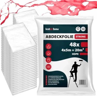 Afbeelding van KOTARBAU® Set van 48 afdekfolie, schilder, 4 x 5 m, transparant, bouwfolie, stofbeschermingsfolie, multifunctionele folie, schilderzeil, schilderfolie, afdekfolie voor renovatie en