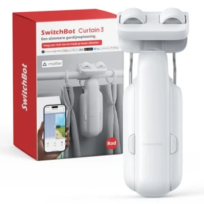Afbeelding van SwitchBot Slimme automatische gordijnopener, bluetooth afstandsbediening met app/timer, verbeterde krachtige motor, compatibel Matter/HomeKit (SwitchBot Hub 2 vereist) (gordijn 3, rood)