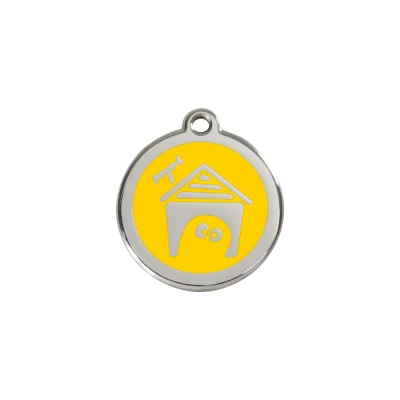 Afbeelding van Dog House Yellow roestvrijstalen hondenpenning small/klein dia. 2 cm RedDingo