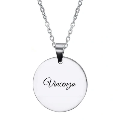 Afbeelding van Ketting RVS Met Naam Gravering Vincenzo Zilver Rond