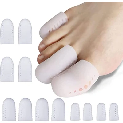 Afbeelding van Echify Gel teenkappen 12 stuks ademende teenbescherming voor ontstoken voetballen siliconen grote teen ingegroeide teennagels, kippenogen teennagelverlies