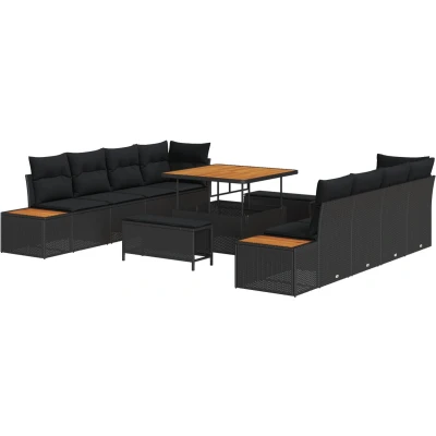 Afbeelding van vidaXL 11 Delige Tuin Sofa Set met Kussens Zwart Poly Rattan Acacia