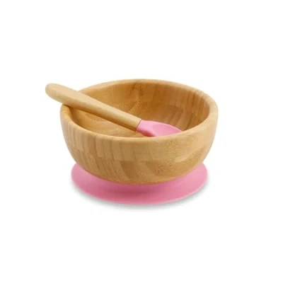 Afbeelding van BIOZOYG Ronde bamboe kommenset I kom met zuignap lepel FSC gecertificeerd set kommen voor kinderen pap baby&#039;s en muesli servies rond roze