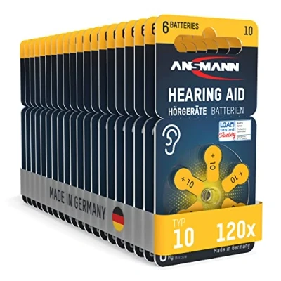 Afbeelding van ANSMANN gehoorapparaat batterijen type 10 (120 stuks) knoopcellen voor gehoorapparaten P10 PR70 ZL4 platte geel