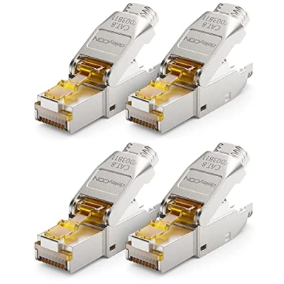 Afbeelding van deleyCON 4x CAT 8 RJ45 Netwerkstekker Gereedschapsloos Afgeschermd 40 Gbit/s voor Raw Cable Starre Installatiekabel Connector Ethernet LAN DSL Patchkabel