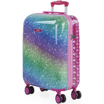 Afbeelding van SKPAT Kinderkoffer Reiscabine 4 dubbele wielen Trolley Polycarbonaat Polka Dot Print. Handbagage Stijf en licht. Hangslot Lage kosten 131350, kleur Fuchsia