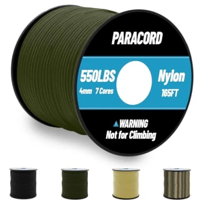 Afbeelding van Omtofo Paracord 550 m, nylon touw, 4 mm, 7 kernstrengen, parachutekoord, zwart koord voor armband, lijn, halsband, survival paracord, max. 250 kg, legergroen
