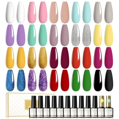 Afbeelding van ROSALIND Gel Nagellak Set 22 Vaas with Top Coat en Base Coat, Soak Off UV/LED Nail Art Manicure Gellak Polish Rood Paars Groen Grijs Glitter Voor Gelnageldesigns/Nagelsalon, 22x8ml