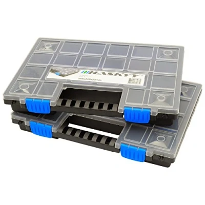 Afbeelding van 2x XL organizer, assortimentsdoos, sorteerdoos, stapelbaar, 345 x 249 50 mm kleine onderdelen magazijn schroevendoos gereedschapskist assortimentsdozen