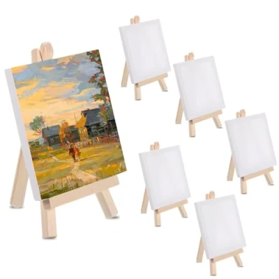 Afbeelding van mini ezel van hout, 15 x 8 cm, met canvas, 10 6 stuks, kleine tafelezelset, canvas standaard voor schilderen, knutselen, tafel, decoratie, feest
