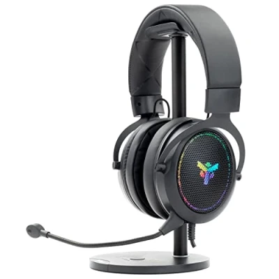 Afbeelding van Itek H500 gaming headset met afneembare microfoon, 7.1 surround hoofdtelefoon, externe ruisonderdrukking, RGB ledverlichting, geschikt voor pc en console, zwart, instelbaar.