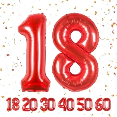 Afbeelding van 18 verjaardag decoratie cijfers ballon jaar folieballon rood voor 18e mannen vrouwen nummer vliegt met helium verjaardagsfeest 40&quot; 101cm