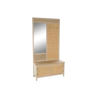 Afbeelding van Kapstok met Spiegel Home ESPRIT Natuurlijk Rotan Paulownia hout 92 x 40 181 cm