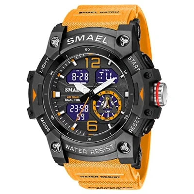 Afbeelding van AIMES Heren Horloges Sport Outdoor Waterdichte Militaire Horloge Analoge Digitale Elektronische Tactische Leger voor Mannen Datum Multifunctionele LED Alarm Stopwatch, Oranje,