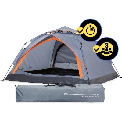 Afbeelding van Lumaland Pop Up Tent Werptent Voor Met 2 Ingangen 210 X 190 110 Cm Grijs 3 Persoons