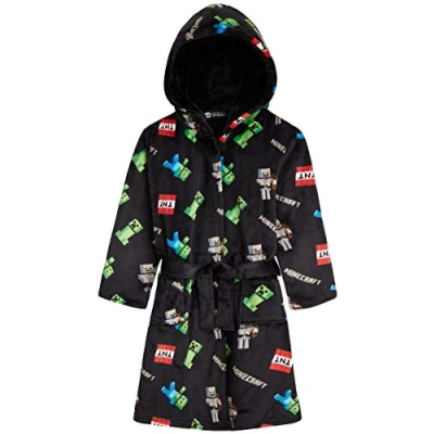 Afbeelding van Minecraft Badjas voor Jongen, Fleece Ochtendjas Kinderen, Warme Badjassen Met Capuchon, Kids Dressing Gown, Knuffelfleece Ochtendjassen, Jongens Cadeau (Zwart, 7 8 jaar)