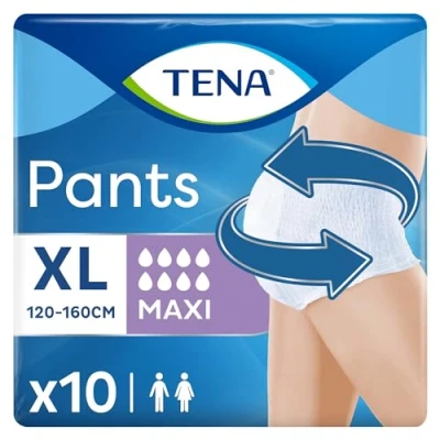 Afbeelding van TENA Pants Maxi Extra Large (XL) maandverpakking, absorberend, elastisch en wegwerpbroekje, voor urineverlies, zowel hem als hem, discreet comfortabel, 4 verpakkingen x 10 stuks