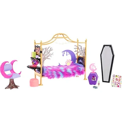 Afbeelding van Monster High Speelgoed, Clawdeen Wolf Slaapkamer, speelset met accessoires en stickervel, meubels inrichting, HMV77