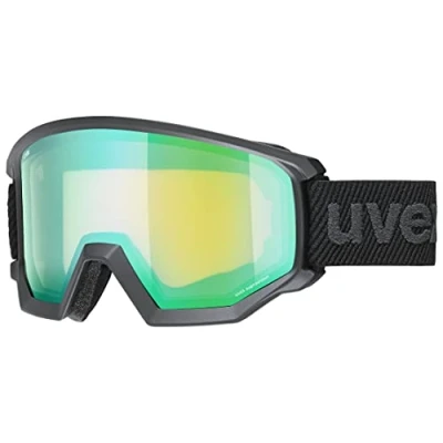 Afbeelding van uvex athletic FM skibril voor dames en heren vergroot condensvrij gezichtsveld tochtvrije ventilatie van het frame black matt/green LGL one size