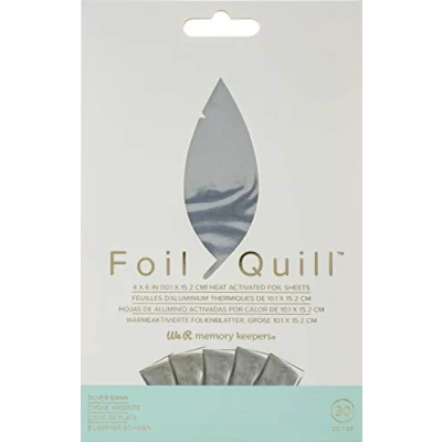 Afbeelding van We R Memory Keepers Warmte geactiveerde folie, zilveren zwaan, set van 30 vellen, 4x6 inch, gebruik met Quill Pen om glanzende versieringen en ontwerpen te maken