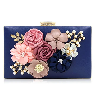Afbeelding van Milisente Dames clutch tas bloemen avondtas bruiloft elegante handtas (Blauw)