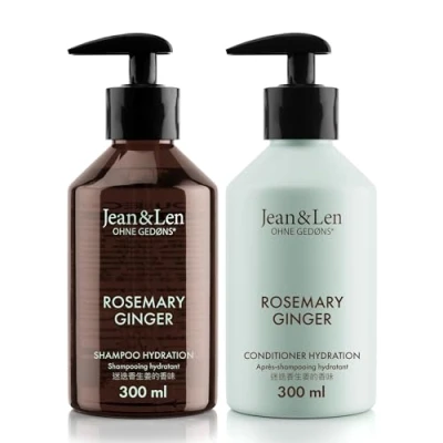 Afbeelding van Jean &amp; Len haarverzorgingsset rozemarijn gember voor droog en dof haar, hydraterende shampoo conditioner in een set, pittig frisse geur, zonder parabenen siliconen, 2x300 ml