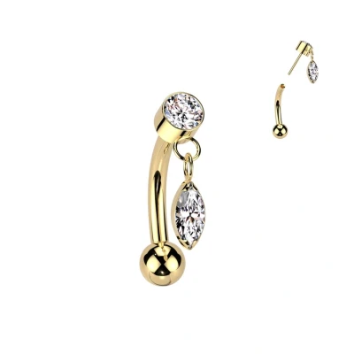 Afbeelding van Piercing curved titanium studje met hanger 1.2x8 goud