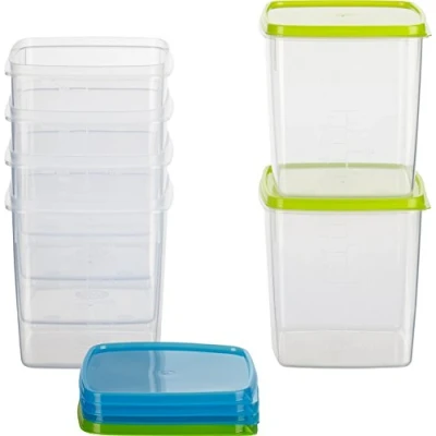 Afbeelding van Kigima Vershouddoos vriescontainer 1l vierkant 11x11x11,5 cm set van 6 blauw en groen