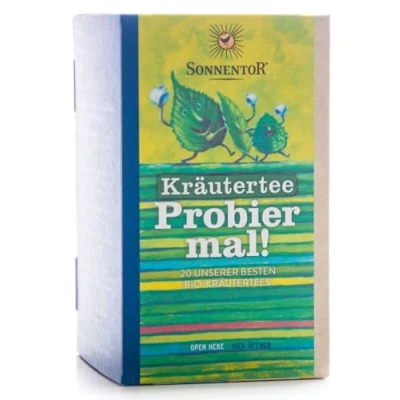 Afbeelding van SONNENTOR Prbier mal! kruidenthee 20 beste en theemengsels in een verpakking
