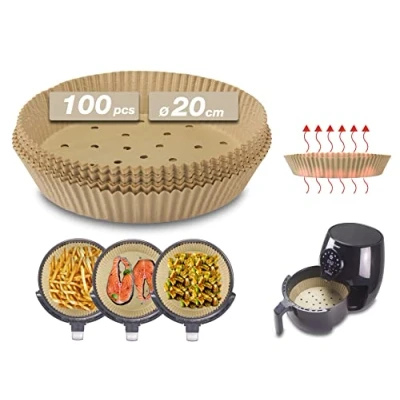 Afbeelding van BEPER C103ACC001 Air Fryer bakpapier, 100 stuks [20 cm] Geperforeerd biologisch afbreekbaar, anti aanbak, olieafstotend