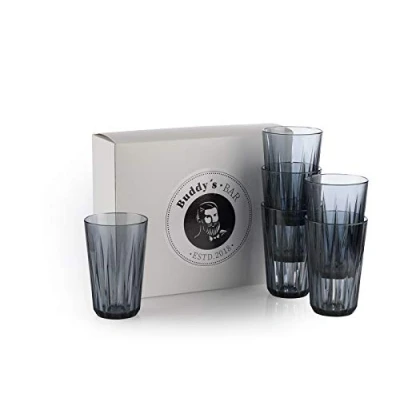 Afbeelding van Buddy&#039;s Bar Set van 6 hoogwaardige drinkglazen 0,3 liter, BPA vrij, kristalglas look, onbreekbare herbruikbare glazen, herbruikbaar en vaatwasmachinebestendig, 300 ml, grijs