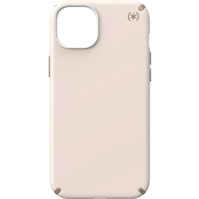Afbeelding van Speck hoesje geschikt voor Apple iPhone 15 Plus Slank MagSafe Ultieme Bescherming Luxe Soft touch Afwerking Valbescherming gecertificeerd tot 4 meter Microban Antibacterieel Presidio2 Pro lijn Beige Geel