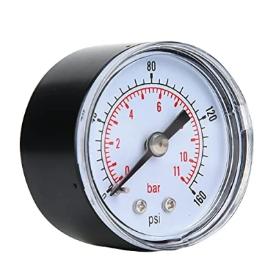 Afbeelding van Axiale manometer, 1/8 inch manometer terug aansluiting, BSPT voor nauwkeurige drukmeting 4.1X4.1X3.8Cm Duidelijke cijferaflezingen Lucht Olie Water(0 160psi, 0 11bar)