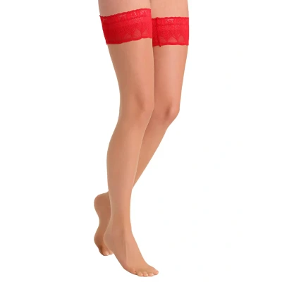 Afbeelding van Falke Lunelle 8 Denier STAY UPS Ultratransparent Shiny Overknee kousen, Dames, Maat: Small, Pow/red